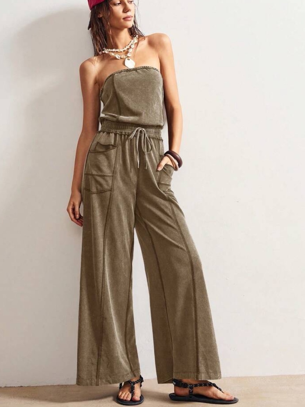 Strapless 🔥 Olive Wide-Leg Jumpsuit